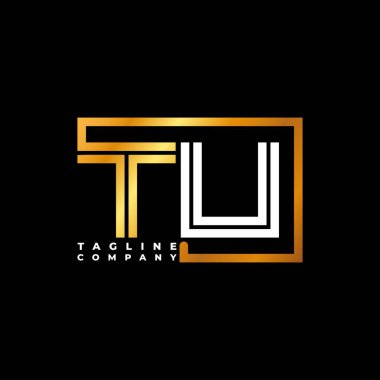 TU Logo harfi monogram şekil çizgisi altın vektör şablonu. İş monogram şirketi