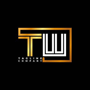 TW Logo harfli monogram şekil çizgisi altın vektör şablonu. İş monogram şirketi