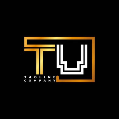 TV Logosu harfleri monogram şekil çizgisi altın vektör şablonu. İş monogram şirketi