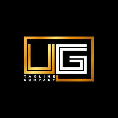 UG Logo harfi monogram şekil çizgisi altın vektör şablonu. İş monogram şirketi