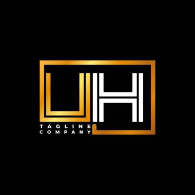 Uh logo harfli monogram şekil çizgisi altın vektör şablonu. İş monogram şirketi