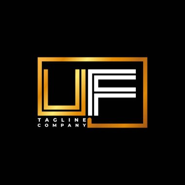 UF Logo harfi monogram şekil çizgisi altın vektör şablonu. İş monogram şirketi
