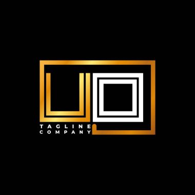 UO Logo harfi monogram şekil çizgisi altın vektör şablonu. İş monogram şirketi