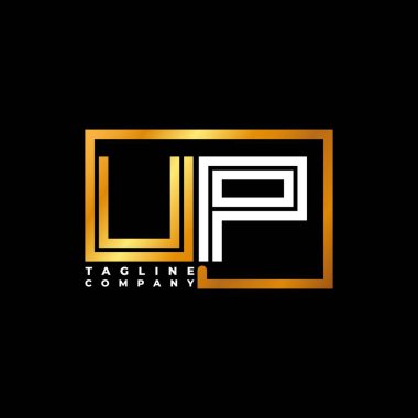 UP Logo harfi monogram şekil çizgisi altın vektör şablonu. İş monogram şirketi