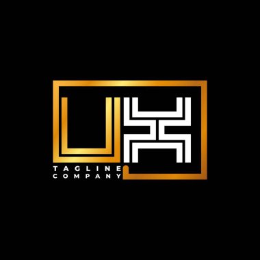 UX Logo harfi monogram şekil çizgisi altın vektör şablonu. İş monogram şirketi