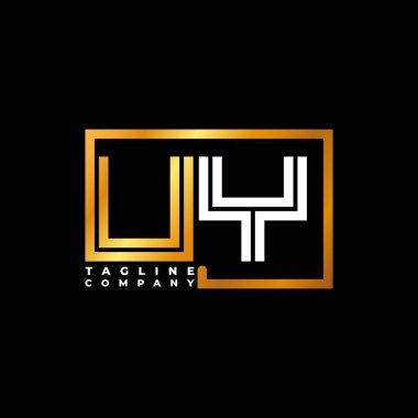 UY Logo harfi monogram şekil çizgisi altın vektör şablonu. İş monogram şirketi
