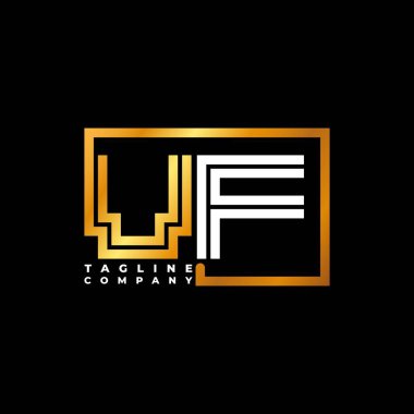 VF Logo harfi monogram şekil çizgisi altın vektör şablonu. İş monogram şirketi