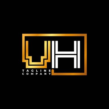 VH Logo harfli monogram şekil çizgisi altın vektör şablonu. İş monogram şirketi
