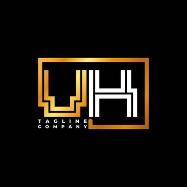 VK Logo harfi monogram şekil çizgisi altın vektör şablonu. İş monogram şirketi