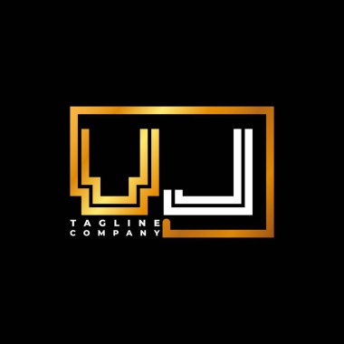 VJ Logo harfi monogram şekil çizgisi altın vektör şablonu. İş monogram şirketi
