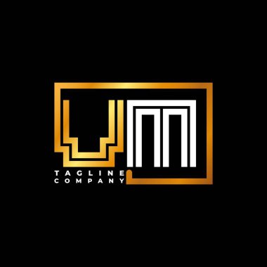 VM Logo harfi monogram şekil çizgisi altın vektör şablonu. İş monogram şirketi