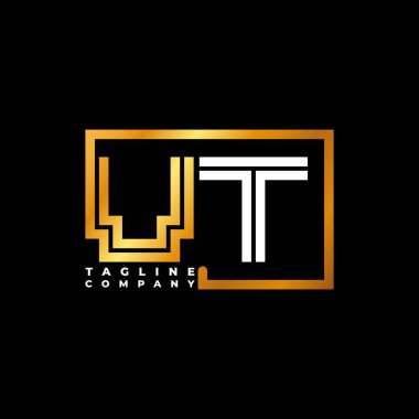 VT Logo harfi monogram şekil çizgisi altın vektör şablonu. İş monogram şirketi