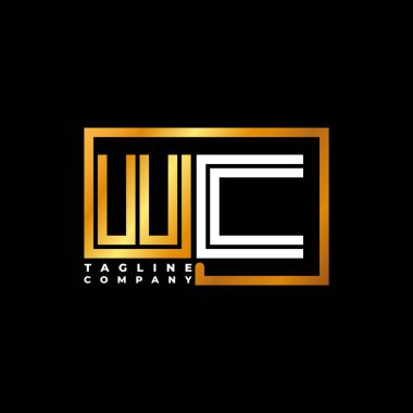 WC Logo harfi monogram şekil çizgisi altın vektör şablonu. İş monogram şirketi