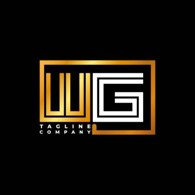 WG Logo harfi monogram şekil çizgisi altın vektör şablonu. İş monogram şirketi