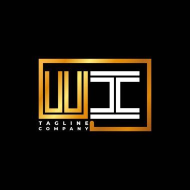 WI Logo harfli monogram şekil çizgisi altın vektör şablonu. İş monogram şirketi