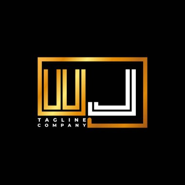 WJ Logo harfli monogram şekil çizgisi altın vektör şablonu. İş monogram şirketi