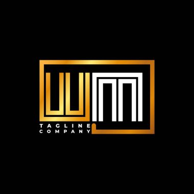WM Logo harfli monogram şekil çizgisi altın vektör şablonu. İş monogram şirketi