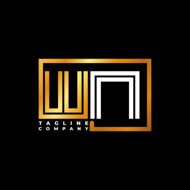 WN Logo harfli monogram şekil çizgisi altın vektör şablonu. İş monogram şirketi