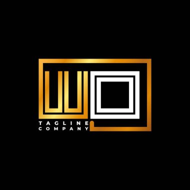 WO Logo harfi monogram şekil çizgisi altın vektör şablonu. İş monogram şirketi