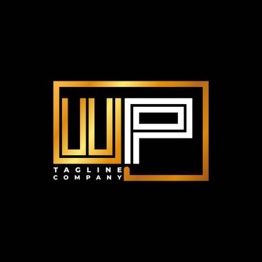 WP Logo harfi monogram şekil çizgisi altın vektör şablonu. İş monogram şirketi
