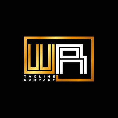 WR Logo harfli monogram şekil çizgisi altın vektör şablonu. İş monogram şirketi