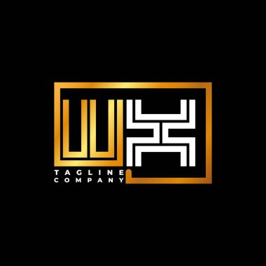 WX Logo harfli monogram şekil çizgisi altın vektör şablonu. İş monogram şirketi