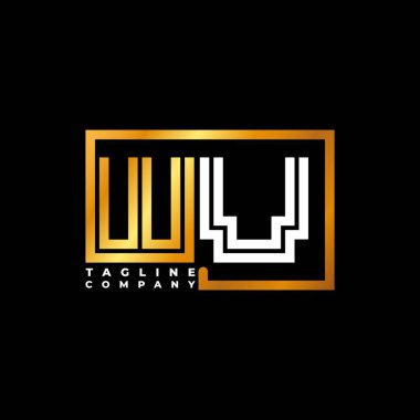 WV Logo harfli monogram şekil çizgisi altın vektör şablonu. İş monogram şirketi
