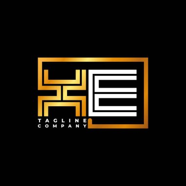 XE Logo harfli monogram şekil çizgisi altın vektör şablonu. İş monogram şirketi