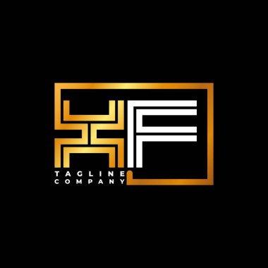 XF Logo harfli monogram şekil çizgisi altın vektör şablonu. İş monogram şirketi