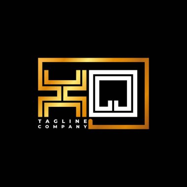 XQ Logo harfli monogram şekil çizgisi altın vektör şablonu. İş monogram şirketi