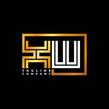 XW Logo harfli monogram şekil çizgisi altın vektör şablonu. İş monogram şirketi