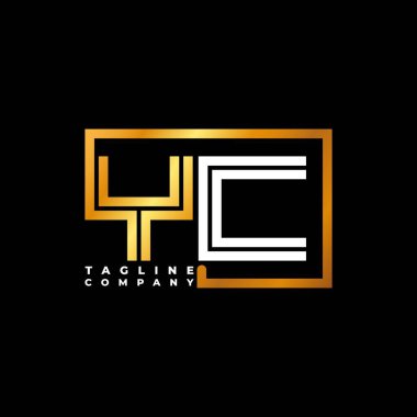YC Logo harfi monogram şekil çizgisi altın vektör şablonu. İş monogram şirketi