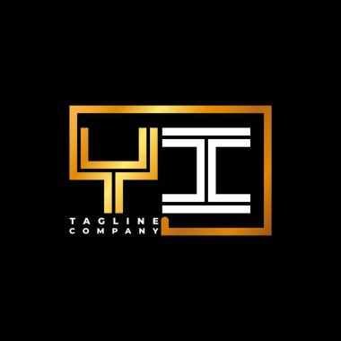YI Logo harfi monogram şekil çizgisi altın vektör şablonu. İş monogram şirketi
