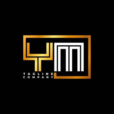 YM Logo harfli monogram şekil çizgisi altın vektör şablonu. İş monogram şirketi