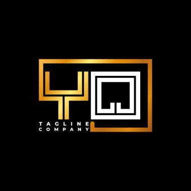 YQ Logo harfi monogram şekil çizgisi altın vektör şablonu. İş monogram şirketi