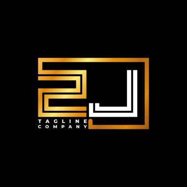 ZJ Logo harfi monogram şekil çizgisi altın vektör şablonu. İş monogram şirketi
