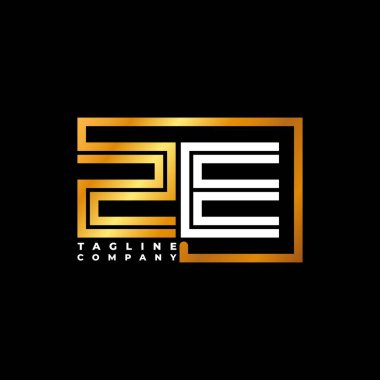 ZE logo harfi monogram şekil çizgisi altın vektör şablonu. İş monogram şirketi