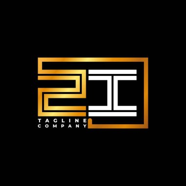 ZI Logo harfi monogram şekil çizgisi altın vektör şablonu. İş monogram şirketi