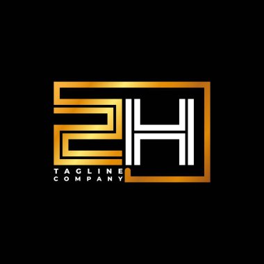 ZH logo harfi monogram şekil çizgisi altın vektör şablonu. İş monogram şirketi