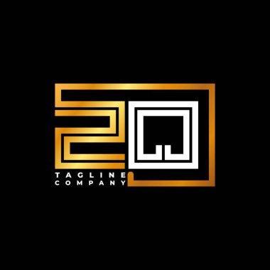 ZQ Logo harfli monogram şekil çizgisi altın vektör şablonu. İş monogram şirketi