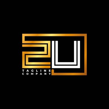 ZU Logo harfi monogram şekil çizgisi altın vektör şablonu. İş monogram şirketi