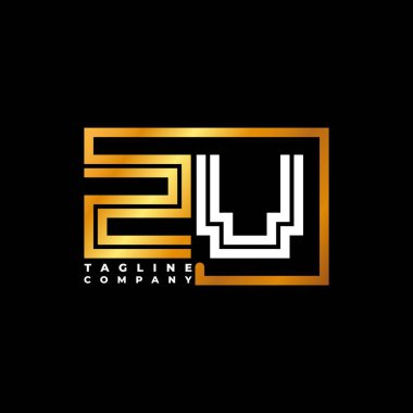 ZV logo harfi monogram şekil çizgisi altın vektör şablonu. İş monogram şirketi