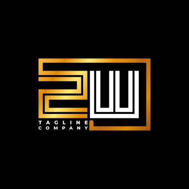 ZW Logo harfli monogram şekil çizgisi altın vektör şablonu. İş monogram şirketi