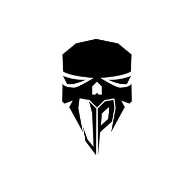 JP İlk ESport oyun logosu. Modern kafa Kafatası şablon vektör logosu