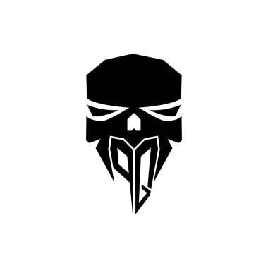 PQ İlk ESport oyun logosu. Modern kafa Kafatası şablon vektör logosu