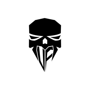 VF İlk ESport oyun logosu. Modern kafa Kafatası şablon vektör logosu