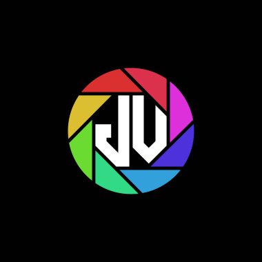JV Monogram Logo Harfi Geometrik Çokgen lens gökkuşağı çember biçimi