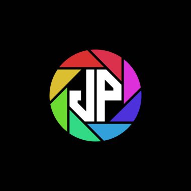 JP Monogram Logo Harfi Geometrik Çokgen lens gökkuşağı çember biçimi