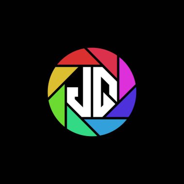 JQ Monogram Logo Harfi Geometrik Çokgen lens gökkuşağı çember biçimi