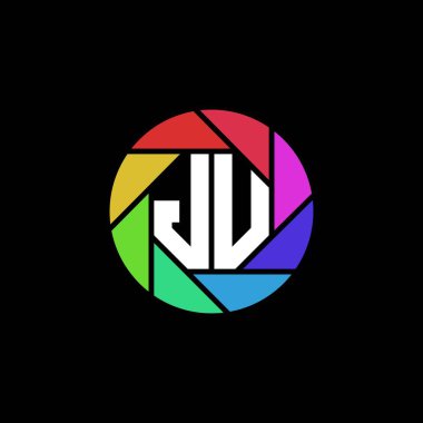 JU Monogram Logo Harfi Geometrik Çokgen lens Gökkuşağı Çemberi şekli